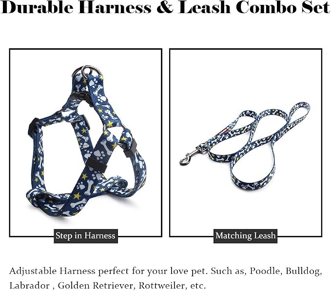 Dog Harness Leash Set Adjustable Heavy Duty No Pull Halter Harnesses for Small Medium Large Breed Dogs Back Clip Anti-Twist Perfect for Walking (M(19"-26" Chest Girth), Bone) - Image 4