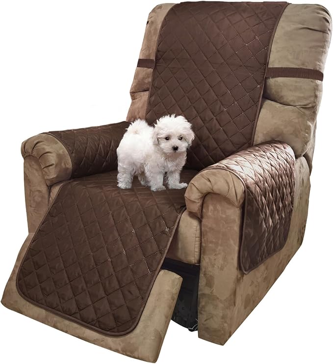 U-NICE HOME Reversible Recliner Chair Covers, Coffee/Beige | 28''Recliner Cover for dogs Washable, Pet Friendly, Elastic Straps, Water Repellent, Diamond Quilted by U-NICEHOME