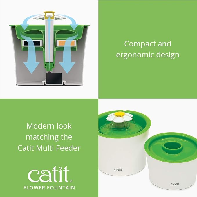Catit Flower Fountain with Triple Action Filter,Cat Drinking Water Fountain,3 L,Green,(Pack of 6) - Image 7