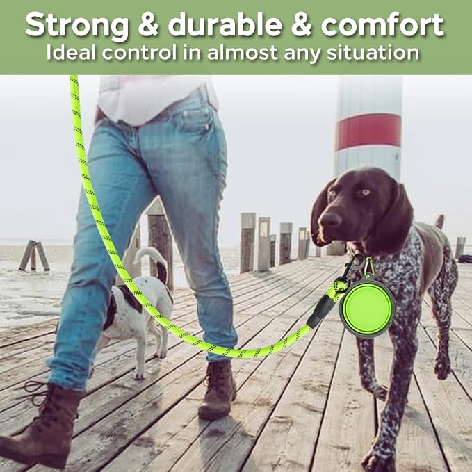 COOYOO 2 Pack Dog Leash 5 FT Heavy Duty - Comfortable Padded Handle - Reflective Dog Leash for Medium Large Dogs with Collapsible Pet Bowl - Image 3