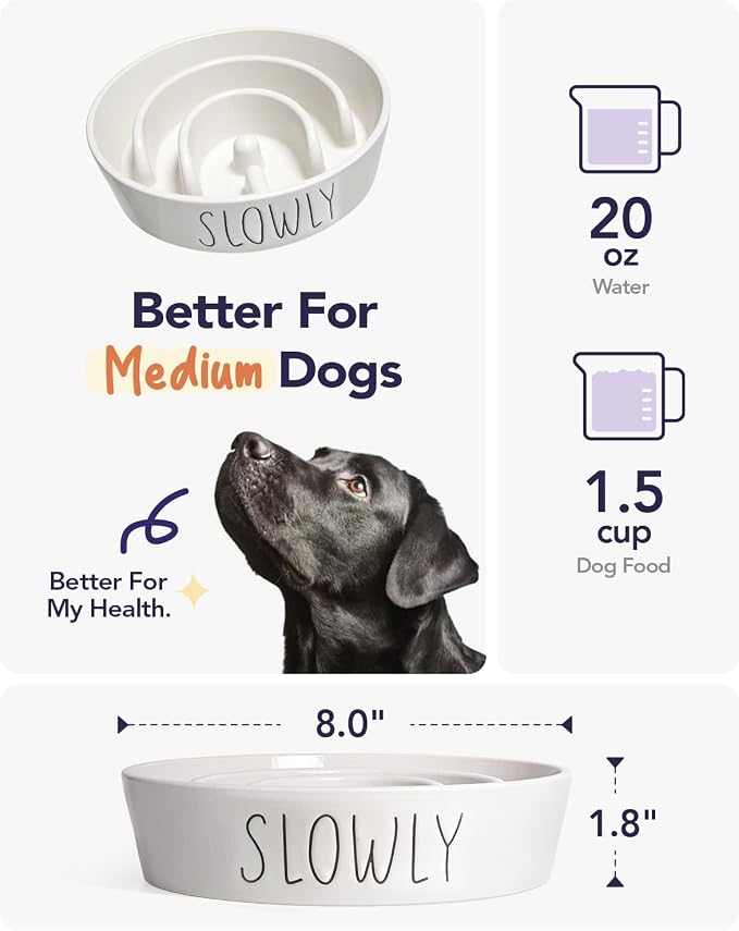 Slow Feeder Dog Bowl - 1.5 Cups Ceramic Puzzle Feeder for Small & Medium Breeds, Maze Design Bowl for Puppy & Fast Eaters, White Pet Dish to Control Eating Speed - Image 4
