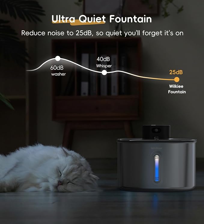 Stainless Steel Cat Water Fountain, 152fl.oz / 4.5L Cordless Cat Fountain | with 5 Filters Set; Wireless Pet Fountain; 5000mAh Battery; Indoor; Triple Water Modes; 25 dB Ultra-Quiet - Image 6