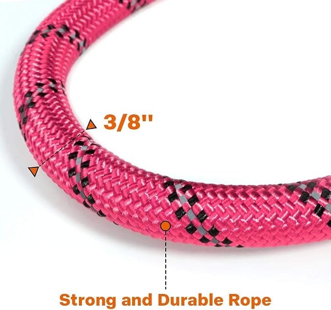 Taglory Rope Dog Leash for Small Medium Dogs, 5 FT Padded Handle, Pink | Made of Climbing Rope, Reflective for Night Walks and Training, Comfortable Grip, Anti-tangle Swivel Clip, 3/8 inch - Image 3