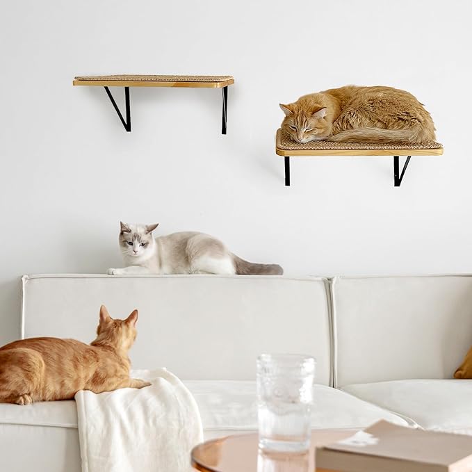 2Pack Wooden Cat Wall Shelves with Sisal Mat,16x9.8 Inch Cat Wall Step and Bed for Sleeping,Scratching and Playing. - Image 4