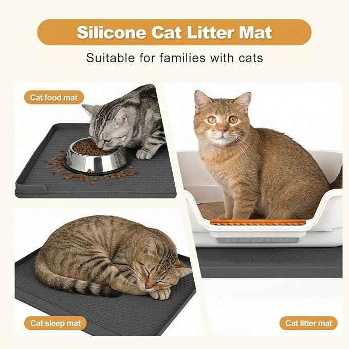 Cat Litter Mat, 24''x20'' Waterproof Silicone Litter Trapping Mat for Litter Box, Soft on Kitty Paws Non-Slip & Easy to Clean (Dark Grey) - Image 6