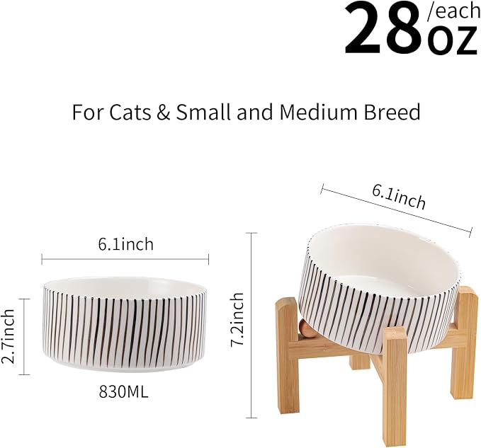 Elevated/Raised 15°Tilted Anti Slip Ceramic Dog Bowl for Small/Medium Breeds,Slanted Bulldog Big Face Pet Food Water Feeding Dish with Stand for Cats and Dogs (3.6 Cups/28 OZ) vertical stripe - Image 2