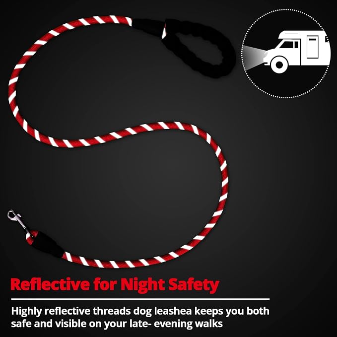 Rope Dog Leash 6 FT: Heavy Duty Leashes with Swivel Lockable Hook Reflective Threads Bungee and Padded Handle - Dog Lead for Large Small Medium Dogs Outside Walking Hiking Red Black - Image 6