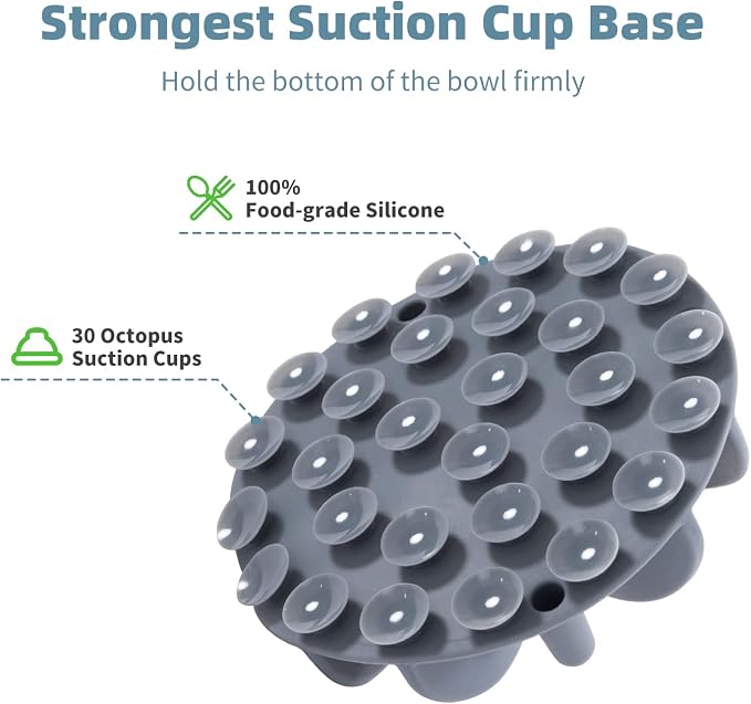 Jaoul Slow Feeder Dog Bowls Insert, Puzzle Slow Feeder Insert with 30 Octopus Suction Cups for Small Medium Large Size Dog Food Bowl (4.72 inch, Grey) - Image 3