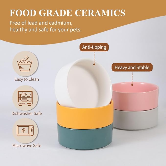 Elevated Ceramic Cat Bowl - Cat Food Bowl with Bamboo Stand - Raised Dog Dish for Puppies - Anti Vomiting, Stress Free - 13.5 oz / 400 ml - Pink - Image 4