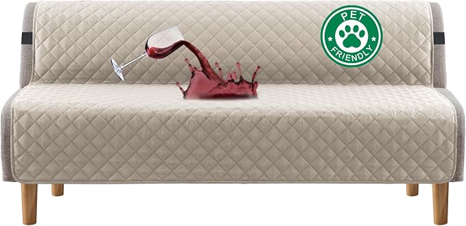 Turquoize 100% Waterproof Futon Cover Futon Slipcover Washable Armless Sofa Bed Slipcover Protector Seat Width Up to 70" with Adjustable Elastic Strap Anti-Slip for Dogs, Pale Oak by Turquoize