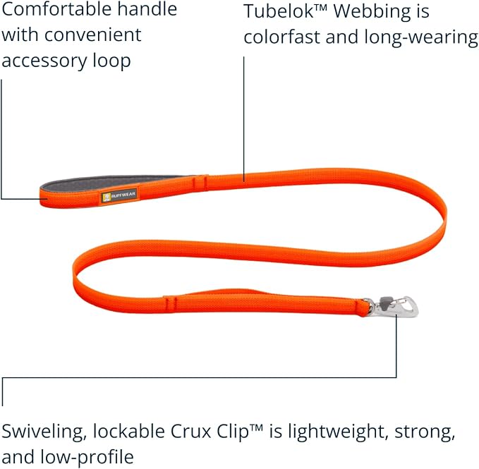 Ruffwear, Front Range Dog Leash, 5 ft Lead, Blaze Orange | Light & Strong Lockable Swivel Crux Clip, Padded Handle, Durable Webbing, Traffic Handle & Accessory Loop for Everyday Walks - Image 2