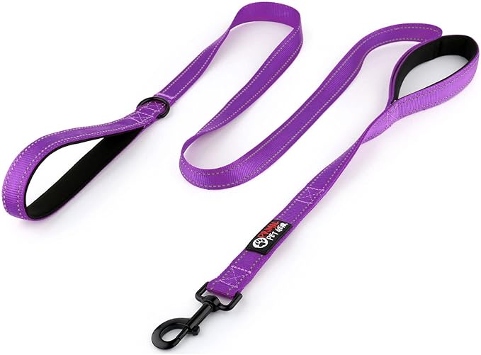 Dog Leash 6ft Long,Traffic Padded Two Handle,Heavy Duty,Reflective Double Handles Lead for Control Safety Training,Leashes for Large Dogs or Medium Dogs,Dual Handles Leads(Purple) by PrimalPetGear