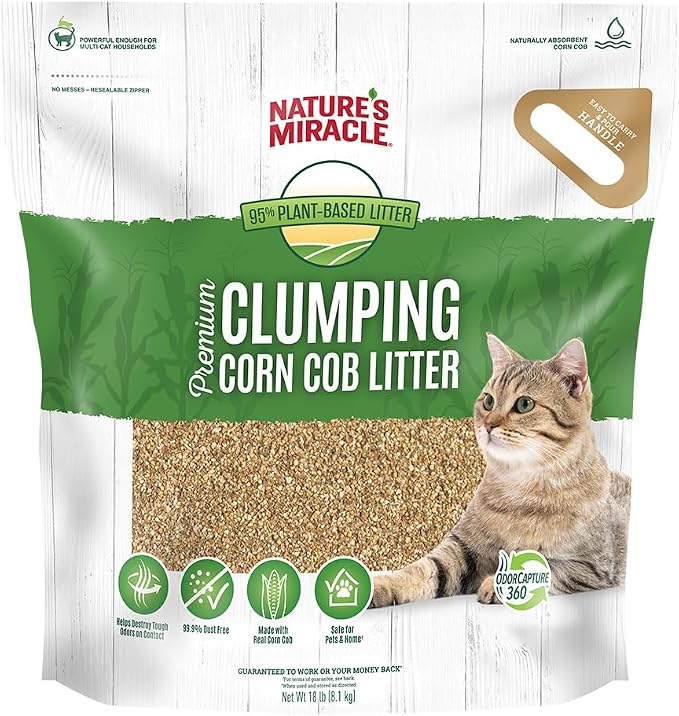 Nature's Miracle Premium Clumping Corn Cob Litter, Tough Odor Bio-Enzymatic Formula, Dust Free, 18lb (2 pack) - Image 2