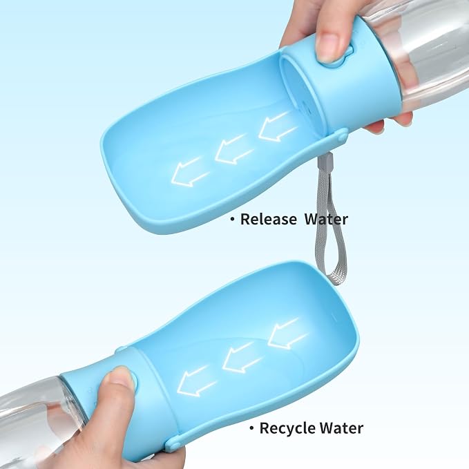 Portable Dog Water Bottle 10oz Blue | Foldable pet water dispenser, food grade plastic, ease to use for outdoor walking, hiking, travel - Image 3