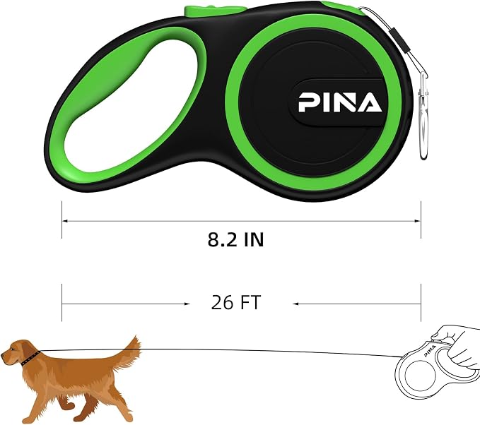 PINA Retractable Dog Leash, 26ft Dog Leash for Small Medium Large Dogs Up to 110lbs, 360° Tangle-Free Strong Reflective Nylon Tape, with Anti-Slip Handle, One-Handed Brake, Lock - Black Green - Image 6