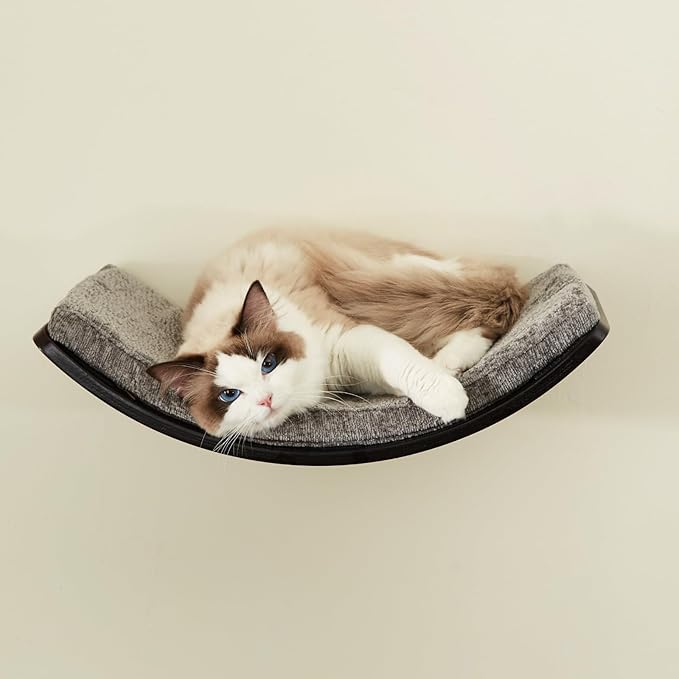 Cat Shelf with Comfortable Cushion - Curved Modern Cat Bed (Large Size) - Lotus Leaf Design Cats Wall Perch - Wall Mounted Cats Furniture for Sleeping, Playing, Climbing, and Lounging, Walnut by LIORCE