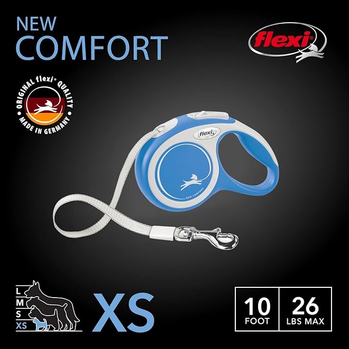 FLEXI® Comfort XS Tape Retractable Dog Leash, 3-Finger Grip, 10 ft - Blue | German engineered, Pocket-Size original flexi leash, durable quality for dogs up to 18 lbs, tangle-free,reliable brake system - Image 2