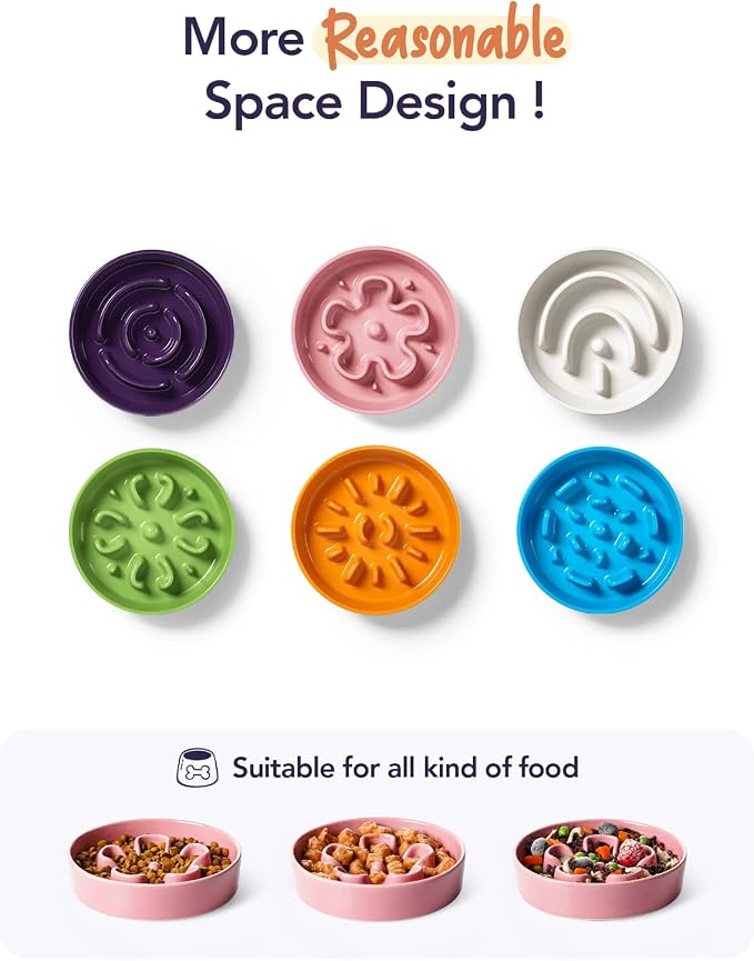 LE TAUCI Ceramic Slow Feeder Dog Bowls Small Breed, 0.6 Cups Dog Food Dish for Fast Eaters, Puzzle Bowl for Small Dogs and Cats,Pink Bloom - Image 9
