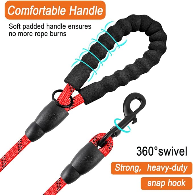 BARKBAY Dog Leashes for Large Dogs Heavy Duty Dog Leash 4/5/6 FT with Comfortable Padded Handle and Highly Reflective Threads for Medium Large Dogs Walking Training Running (5FT-1/2'',Red - Image 2