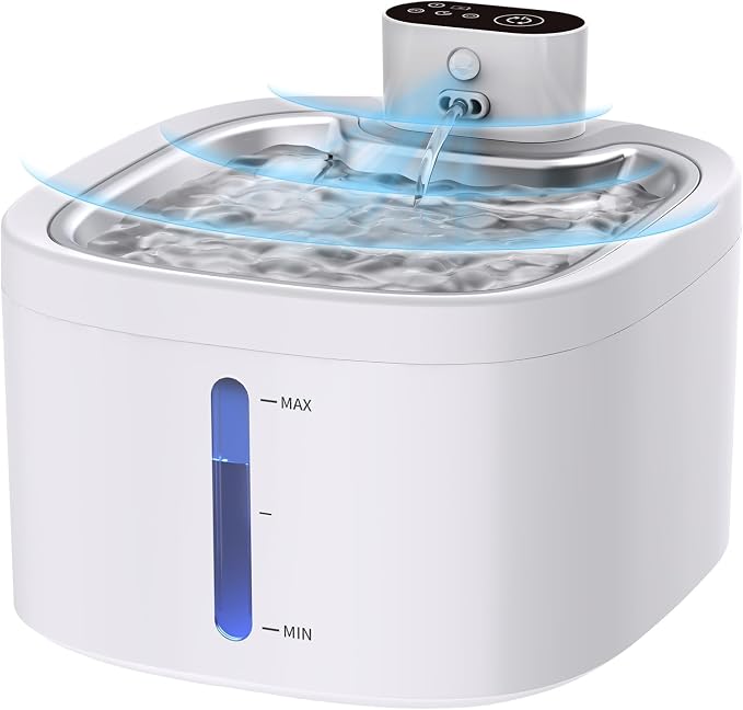 Cat Water Fountain Wireless: 118oz/3.5L Battery Operated Pet Water Fountain for Cats Indoor with Motion Sensor, Quiet Automatic Fountain with Stainless Steel Tray(8Filters) by Jaojcoe