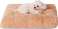 Bedfolks Waterproof Dog Crate Bed,Plush Dog Bed with Removable Washable Cover,Faux Fur Dog Crate Pad for Small Dogs and Cats,Fluffy Dog Kennel Bed 21"x13",Solid Camel by Bedfolks
