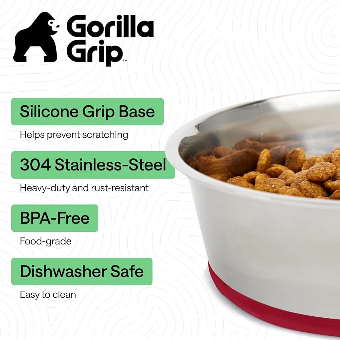 GORILLA GRIP Dog Bowls, Food Grade Stainless Steel, Set of 2, 2 Cup, Red | 304 Stainless Steel Pet Feeding Bowls Hold 16 fl oz Each, Dishwasher Safe, Rust Resistant, BPA Free Rubber Base - Image 2