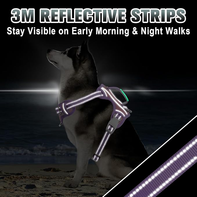 BARKBAY No Pull Dog Harness Large Reflective Dog Harness with Front Clip and Easy Control Handle for Walking Training Running with ID tag Pocket(Baby Pink & Violet Purple,L) - Image 7