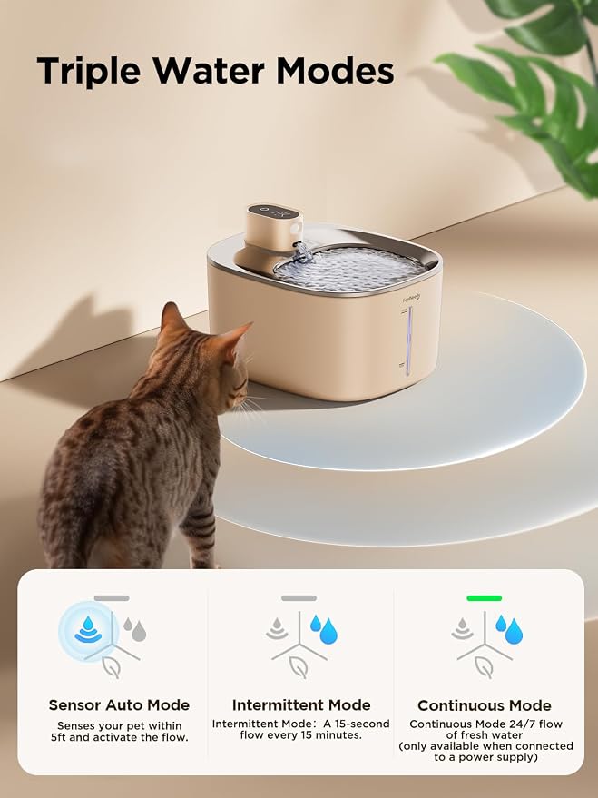 FEELNEEDY Cat Water Fountain Battery Operated, 4L/135 fl oz Pet Water Fountain for Cats and Dog with Motion Sensor, Ultra Quiet Cat Drinking Fountain with 2 Filters (Beige YPD-C004P) - Image 4