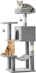 DUMOS 44 Inch Cat Tree Tower with Natural Sisal Scratching Posts | Small Cat Tree with Hammock, Pet Condo for Indoor Cats and Kittens Play, Light Grey by DumosLifestyle