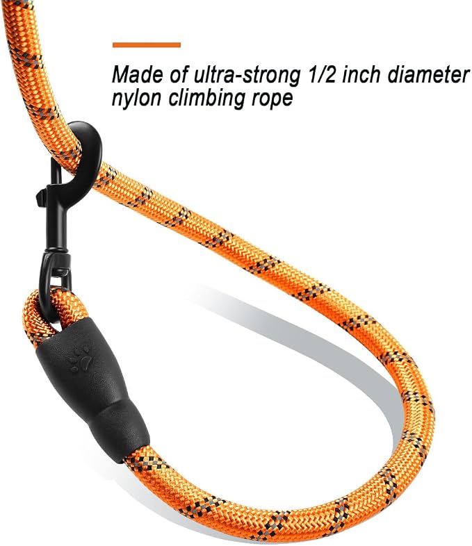 BARKBAY Dog Leashes for Large Dogs Heavy Duty Dog Leash 4/5/6 FT with Comfortable Padded Handle and Highly Reflective Threads for Medium Large Dogs Walking Training Running (6FT-1/2'',Orange) - Image 4