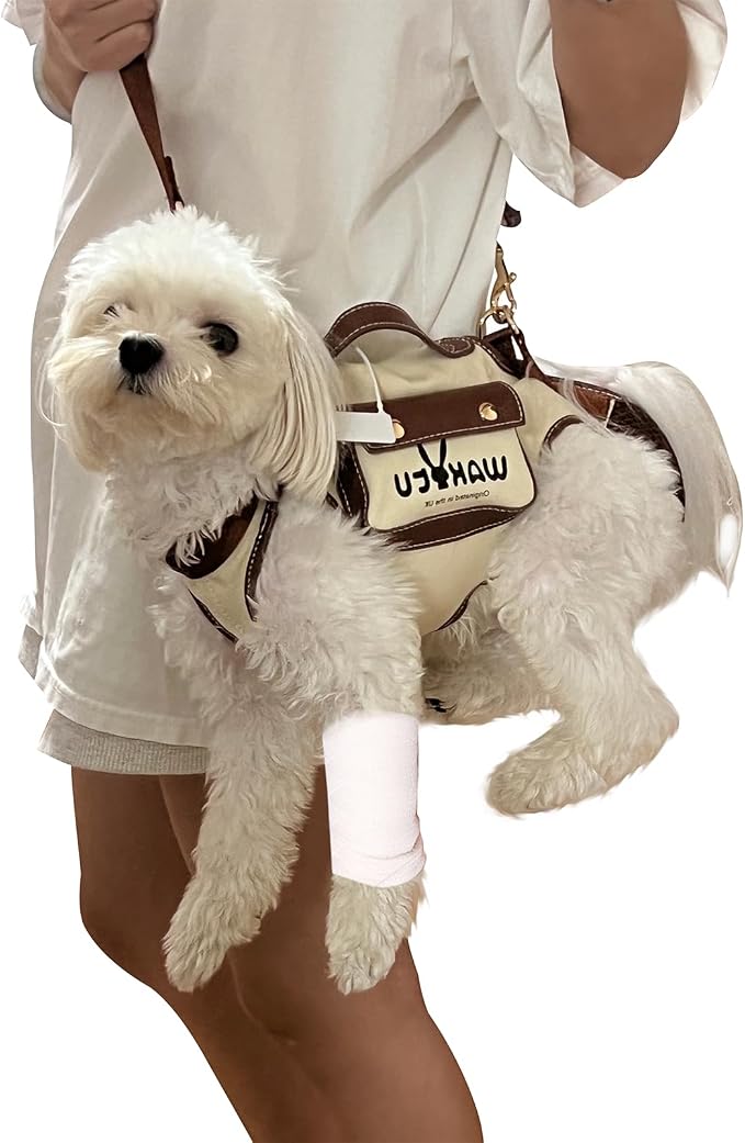 Wakytu Dog Lift Harness Dog Carrier Sling for Small Dogs & Cats,M | stylish puppy sling carrier with handle & pocket,adjustable leash,walking & travel by Petshome
