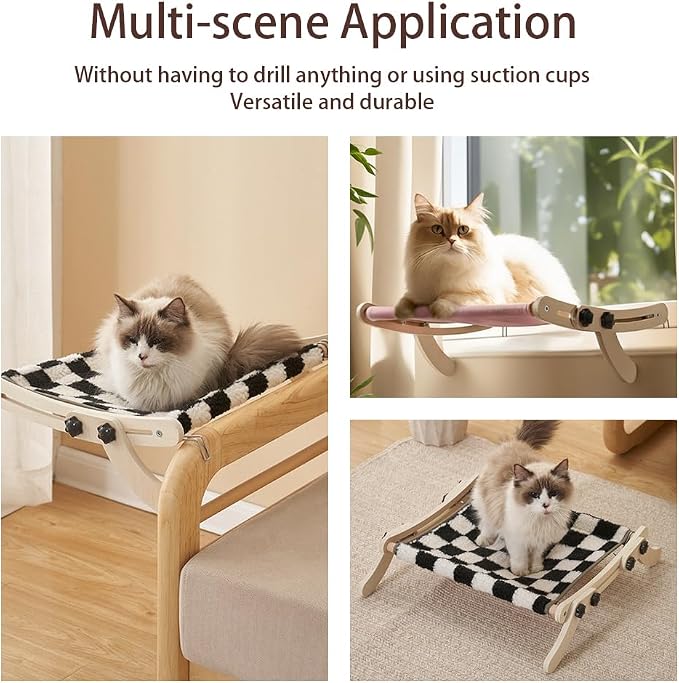 Cat Window Perch, No Screws Easy to Adjust & Assemble, Adjust Wooden Seat for Kitten Bedside Windowsill, Wooden Cats Furniture - Image 2