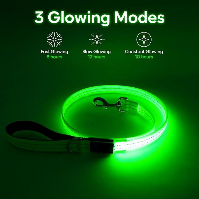 LED Dog Leash, 4 Ft Light Up Dog Leash USB Rechargeable Waterproof, Nylon Reflective Leashes with Padded Handle, Safety Glow in The Dark Pet Lights for Large Medium Small Pet(Green) - Image 4