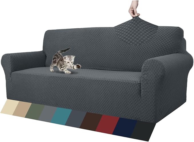 ZNSAYOTX 1 Piece Jacquard Couch Covers for 3 Cushion Couch Living Room High Stretch Sofa Cover Pets Dogs Friendly Anti Slip Thickened Slipcovers Furniture Protector (Sofa, Dark Grey) by ZNSAYOTX