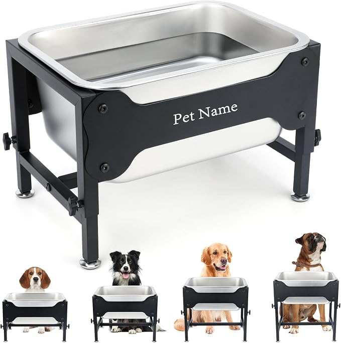 3 Gallon Elevated Dog Water Bowl, Raised Stand for Large Dogs | 4 Adjustable Heights, 9.65-15.16 in Stand, 3 Gallon Bowl, 14 x 10.6 x 5.9 in Size, Indoor Outdoor Use, Easy to Clean by Lonepetu