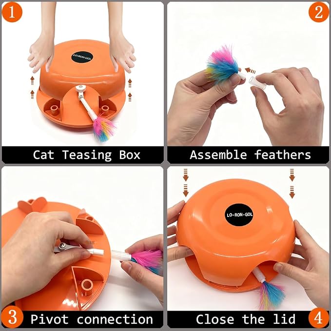 Interactive Whack-a-Mole Cat Toy — Automatic Mushroom Feather Pop-Up Play Toy for Cats, Cognitive Stimulation & Exercise, Durable Pet Entertaining Game (Orange) - Image 5