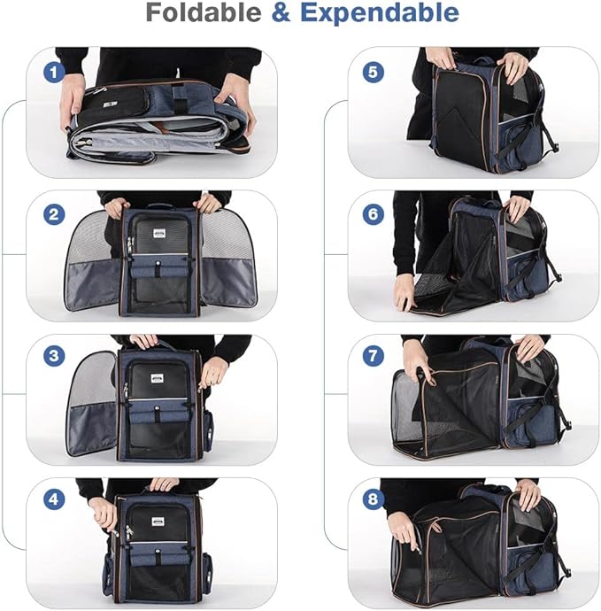 Large Cat Backpack Carrier Expandable Pet Carrier Backpack for Small Dogs Medium Cats Fit Up to 18 Lbs, Dog Backpack Carrier, Foldable Puppy Backpack Carrier for Travel, Hiking,Blue - Image 7