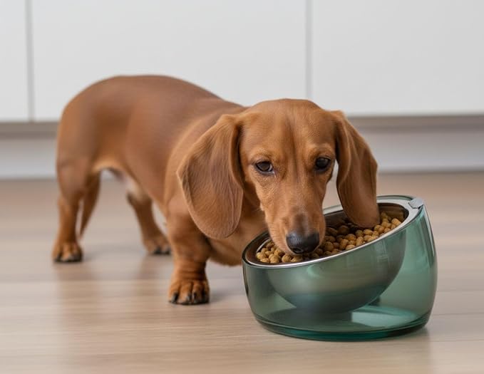 Felli Pet Oblik Acrylic Raised Dog Food Water Bowl Stainless Steel Slanted Oval Dish for Short Leg Puppy & Small Medium Pet, Elevated Tilted Metal Feeder (Classic, 1.5 Cups Oval Dish) - Image 3