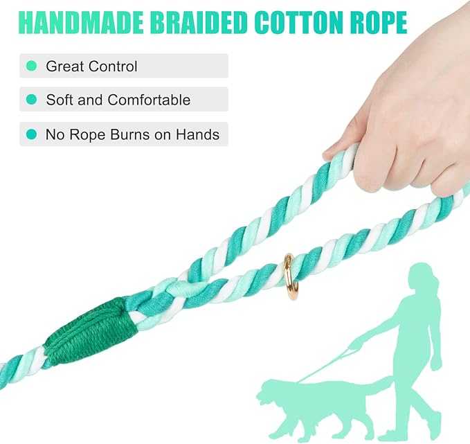 5 FT Handmade Rope Dog Leash for Small Medium and Large Dogs | Soft and Comfortable Grip, New Golden Heavy Duty Metal Clasp, Moss Green - Image 3
