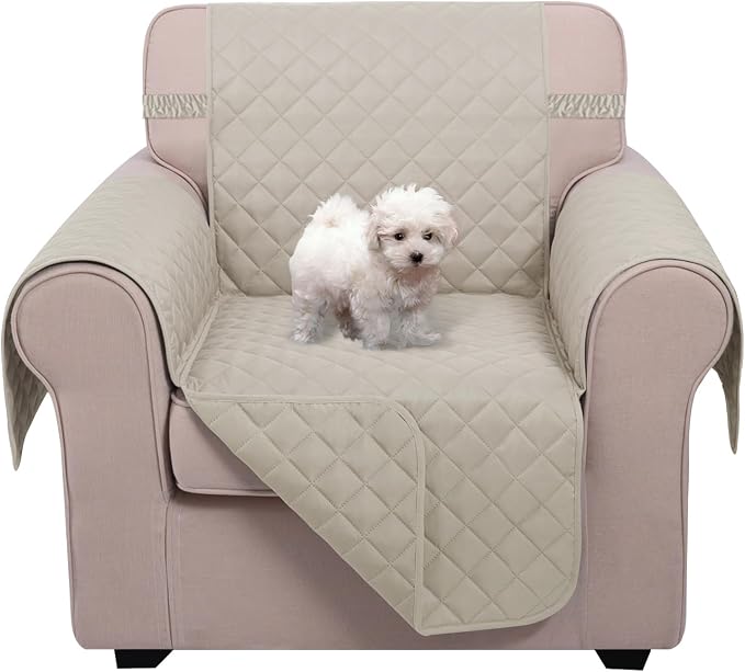 U-NICE HOME Reversible Oversized 28''Chair Covers, Beige/Beige | Armchair Cover for dogs Washable, Pet Friendly, Elastic Straps, Water Repellent, Diamond Quilted by U-NICEHOME