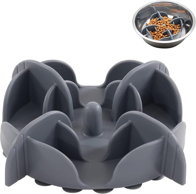 Jaoul Slow Feeder Insert for Small Dogs, Silicone Pet Feeder Accessory with Dividers & Suction Cups, Dishwasher Safe, 5x5 inches, Grey by Jaoul