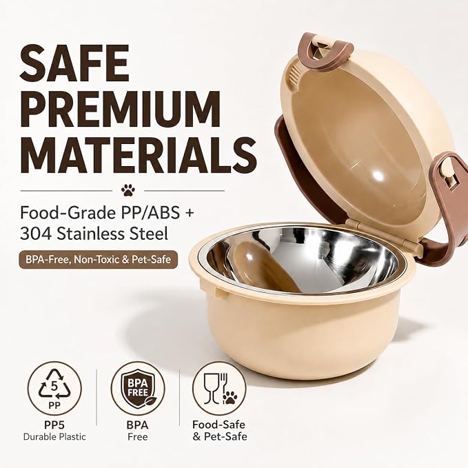 Travel Dog Bowl, Portable Dog and Cat Food & Water Bowl with Handle - Non-Slip, Easy to Clean, Made with Food Grade Plastic & 18/8 Stainless Steel for On-The-Go Pets (Apricot) - Image 3