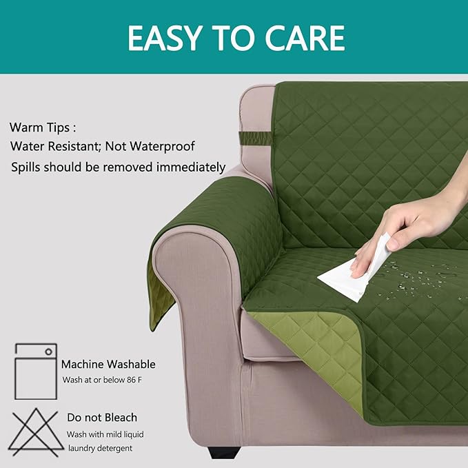 U-NICE HOME Reversible Sofa Cover Couch Cover for Dogs, Huntergreen/Sage | 68''Sofa Mat Washable, Pet Friendly, Elastic Straps, Water Repellent, Furniture Protector for 3 Cushion Couch - Image 5