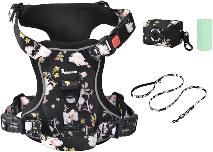 Petmolico No Pull Dog Harness, Leash & Poop Bag Holder, Small, Yellow Peach | Reflective Vest, Easy Control Handle, Adjustable Fit, For Small Breeds & Puppies by Petmolico