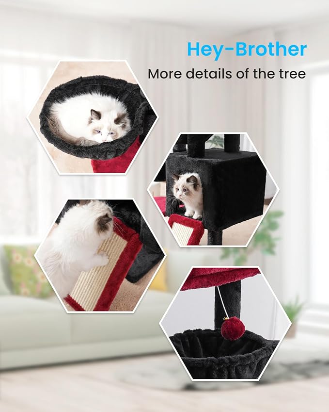 Hey-brother Cat Tree Tower with Large Bed, Hammocks, Scratcher, MPJ006SBR | 35.4 Inches Cat House with Cozy Condo, Sisal Scratching Posts for Indoor Cats, Black and Red - Image 6