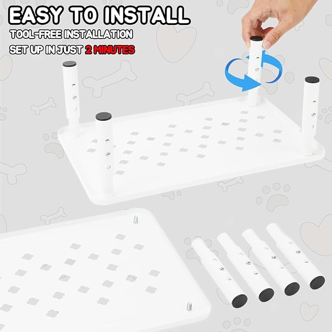 2 Pack Cat Food Stands, White Adjustable Stand for Cats & Dogs | Cat Feeder Stand, Pet Food Stand, 3 Adjustable Heights, 14.5 x 9 in Metal Stand, For Feeders & Waterers, Non-Slip Feet - Image 5