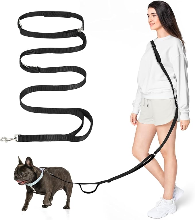 9.19ft Hands Free Dog Leash Adjustable for Medium Dogs, Black | Versatile Handheld Crossbody Waist Lead with 3 Rings, Easy Adjust for Running Jogging Walking, Sponge Handle by Tivray