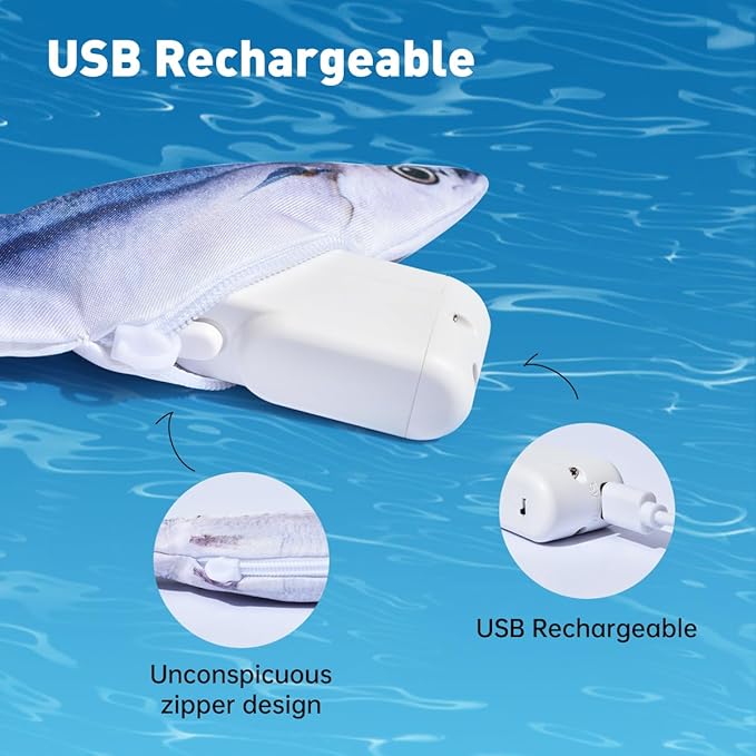 Petgravity Bite-Sized Realistic Flopping Fish Cat Toys, 3 Pack, Interactive Cat Toys for All Breeds, Tap-Activated 3 Flapping Mode, Sardine/Saury/Yellow Croaker, 7.1 Inches, with Catnip, Rechargeable - Image 3
