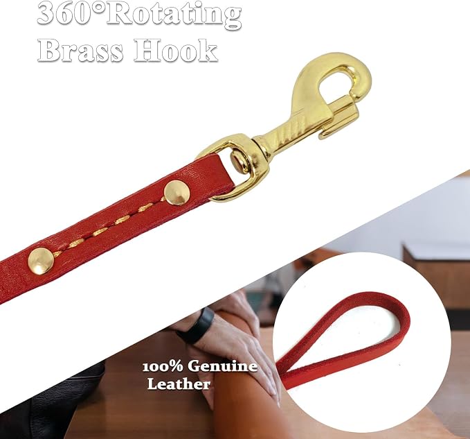 Leather Dog Leash 6 ft x 5/8 inch Heavy Duty Genuine Leather Dog Training Leash Soft and Strong Leather Leash for Small and Medium Dogs Red - Image 4