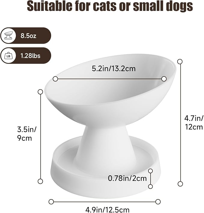 Raised Cat Food Bowl, Ceramic 15° Tilted Cat Bowl(White) | Ant-Proof Design, for Whisker & Neck Fatigue, Protect Pet's Spine, Titled Anti-Vomiting Cat Dish, All Life Stage - Image 5